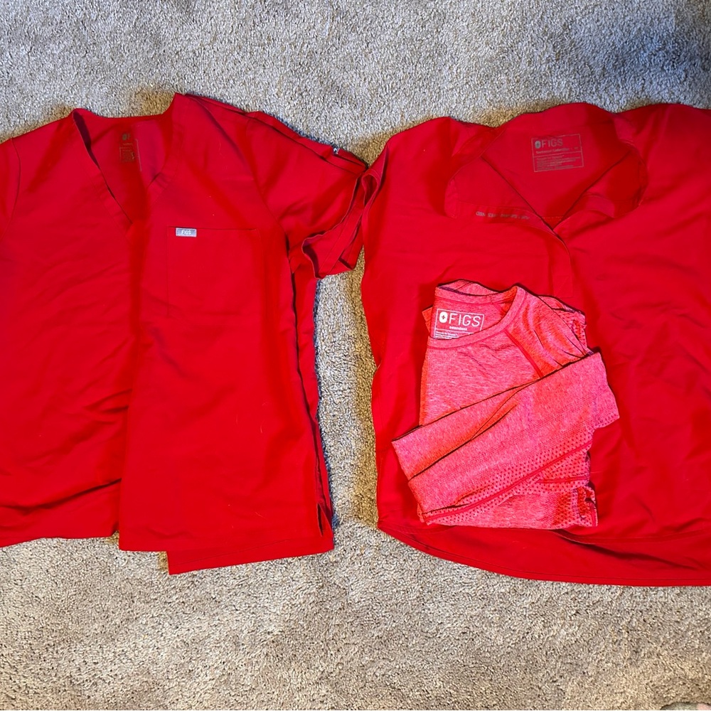 FIGS Pop Red Scrub Top Bundle